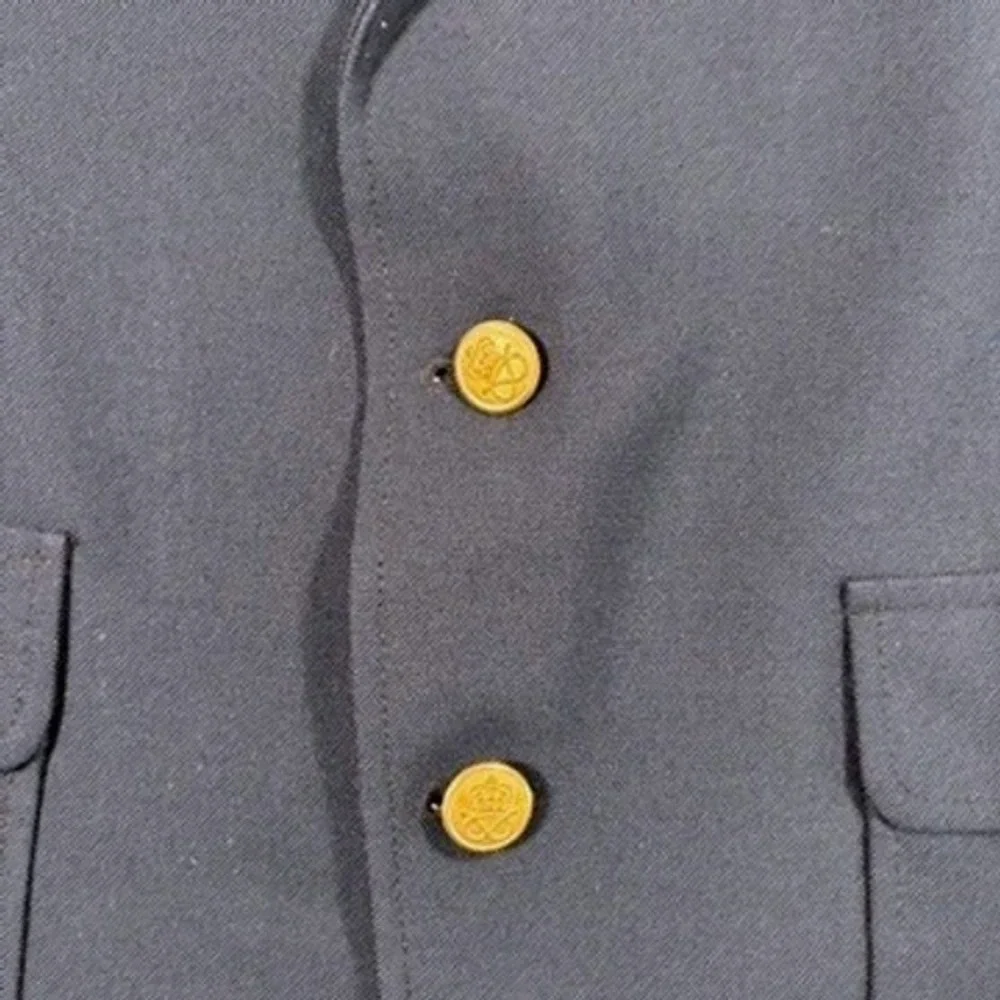 VTG Stafford Navy Blue Sport Coat Blazer Gold Crest Buttons 42R Ivy League
